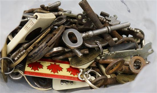 A box of 18th/20th century keys from interesting old buildings including the key to a bible box at St Pauls Cathedral